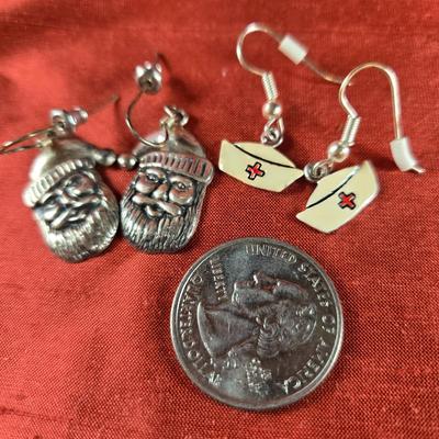 Sterling Santa and Enamel Nurse Earrings