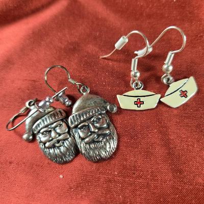 Sterling Santa and Enamel Nurse Earrings