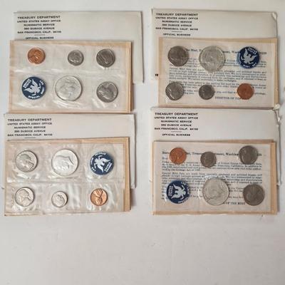 4 1965 US Treasury Department Coin Sets 40% Silver Kennedy .50