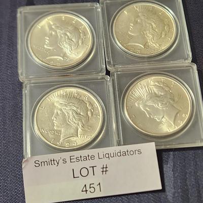 4 Silver Peace Dollars Coins 1922 1923 1924 1925