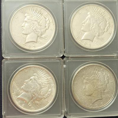 4 Silver Peace Dollars Coins 1922 1923 1924 1925 Lot #452