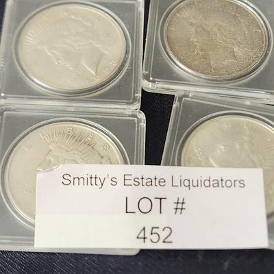 4 Silver Peace Dollars Coins 1922 1923 1924 1925 Lot #452