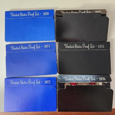 6 Sets of United States Proof Coins Sets 1970 1971 1972 1973 1975 1976