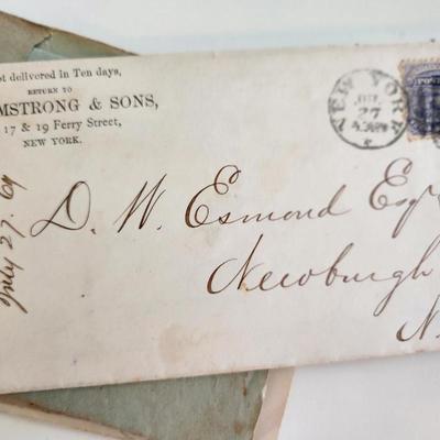 Sale Photo Thumbnail #480: This auction lot is for a Gathering of Very Vintage Correspondence.  This offering contains 11 envelopes with fun postmarks and unique handwriting - many contain letters or other contents.  One item is dated 1869-ish.  Great find for the history and/or ep