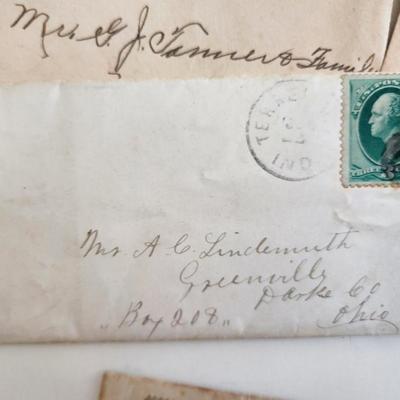 Sale Photo Thumbnail #476: This auction lot is for a Gathering of Very Vintage Correspondence.  This offering contains 11 envelopes with fun postmarks and unique handwriting - many contain letters or other contents.  One item is dated 1869-ish.  Great find for the history and/or ep