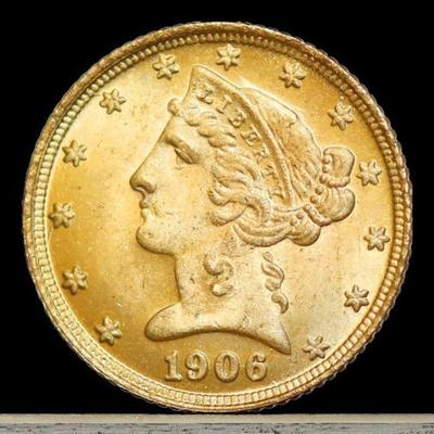 1906 five dollars gold coin