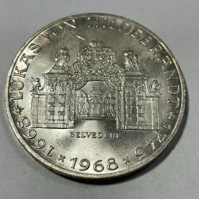 Austria 1968 Brilliant Uncirculated 25 Schilling Silver Coin as Pictured.