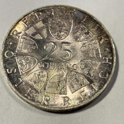Austria 1967 Uncirculated Condition 25 Schilling Silver Coin KM#2901 as Pictured.