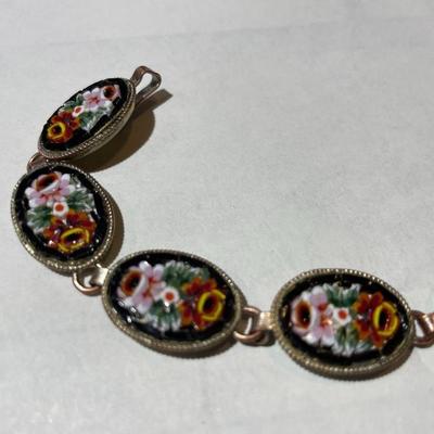 Vintage Micro Mosaic Bracelet, Multicolor Floral Micro Mosaic 7.5" Bracelet in Good Preowned Condition.