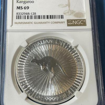 NGC CERTIFIED AUSTRALIA 2024 MS69 GRADED KANGEROO 1-OUNCE .999 SILVER ROUND AS PICTURED. (COIN #128).