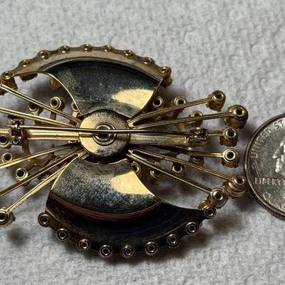 Vintage Art Deco Era Hand Made Fashion Pin/Brooch w/Pink/Blue Stone Accents as Pictured.