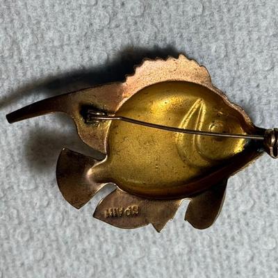 Vintage Damascene Gold-tone w/Black Accents Fish Pin/Brooch Made in Spain as Pictured.
