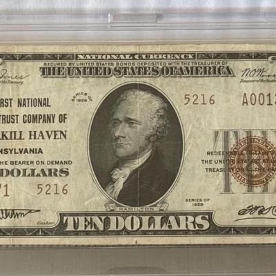 SCHUYLKILL HAVEN Pennsylvania 1929 Charter #5216 1929 Ten Dollar National Currency Nice Circulated Condition as Pictured.