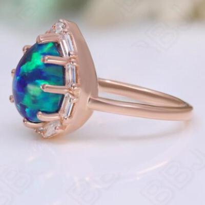 Vivid Northern Lights Pear Opal 14K Rose Gold 925 Silver