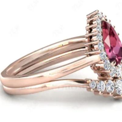 Pear Cut Pink Tourmaline Moissanite Bridal Set