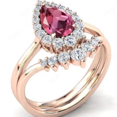 Pear Cut Pink Tourmaline Moissanite Bridal Set