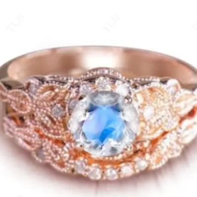 14k Rose Gold Natural Moonstone Bridal Set