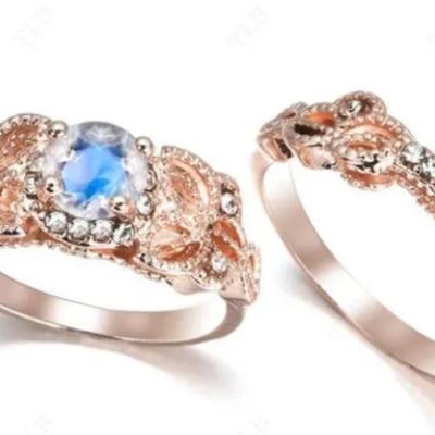14k Rose Gold Natural Moonstone Bridal Set