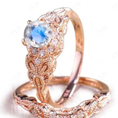 14k Rose Gold Natural Moonstone Bridal Set