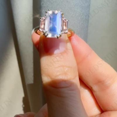 Emerald Cut Moonstone & Morganite Ring
