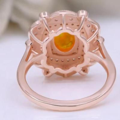 Oval Fire Yellow Opal 14K Rose Gold 925 Silver