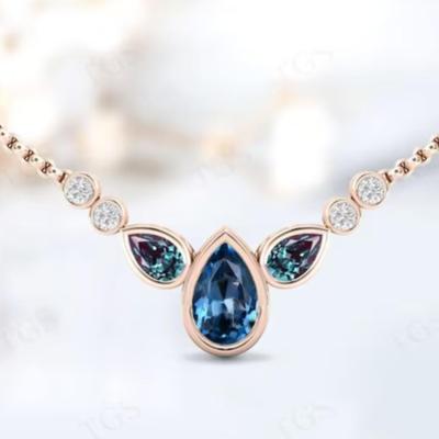 London Blue Topaz Pear Shape Necklace Rose Gold