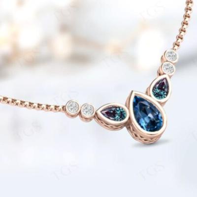 London Blue Topaz Pear Shape Necklace Rose Gold