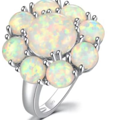 White Opal Flower Setting Cocktail Ring 925