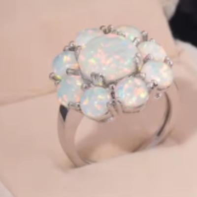 White Opal Flower Setting Cocktail Ring 925