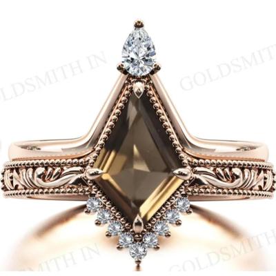 Kite Cut Smokey Quartz Bridal Set