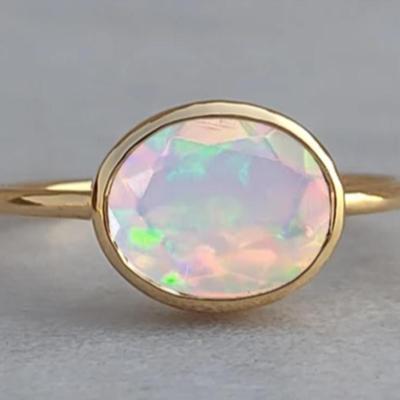 Stunning Faceted Opal Ring 925 Yellow Gold