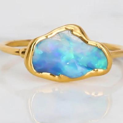 Single Stone Natural Raw Opal Ring Gold