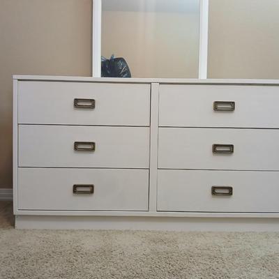 Modern White 6-Drawer Dresser with Mirror