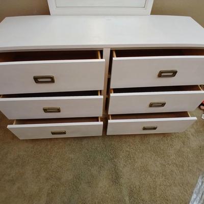 Modern White 6-Drawer Dresser with Mirror