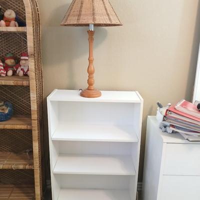 Compact White 3-Shelf Bookcase & Rattan Table Lamp