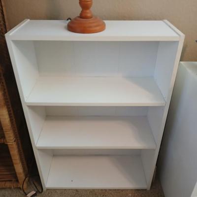 Compact White 3-Shelf Bookcase & Rattan Table Lamp