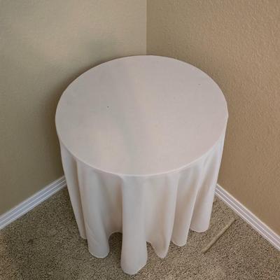 Classic White Table Lamp with Skirted Round wood Accent Table & Alarm Clock