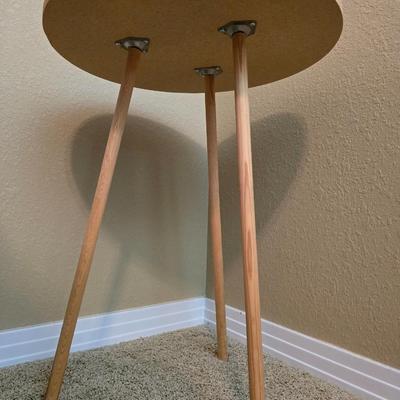 Classic White Table Lamp with Skirted Round wood Accent Table & Alarm Clock