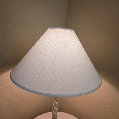 Classic White Table Lamp with Skirted Round wood Accent Table & Alarm Clock