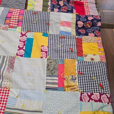 Wooden Quilt Rack with Handmade Patchwork Quilt & Standing Mirror