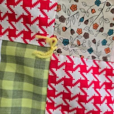 Wooden Quilt Rack with Handmade Patchwork Quilt & Standing Mirror