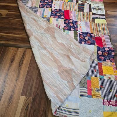 Wooden Quilt Rack with Handmade Patchwork Quilt & Standing Mirror