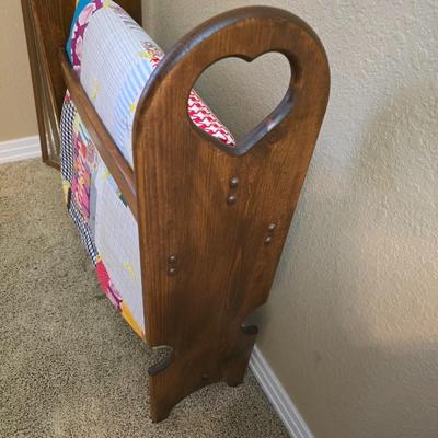 Wooden Quilt Rack with Handmade Patchwork Quilt & Standing Mirror
