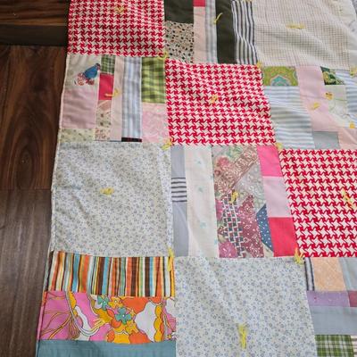 Wooden Quilt Rack with Handmade Patchwork Quilt & Standing Mirror
