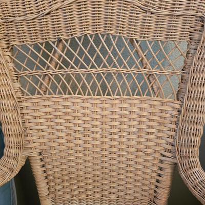 Vintage Wicker Rocking Chair with Blue Cushion