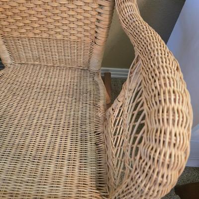 Vintage Wicker Rocking Chair with Blue Cushion