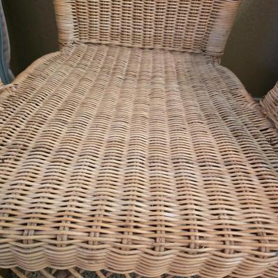 Vintage Wicker Rocking Chair with Blue Cushion