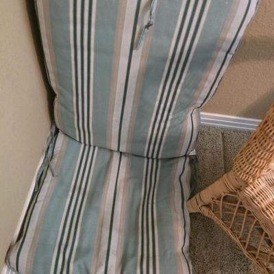 Vintage Wicker Rocking Chair with Blue Cushion