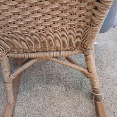 Vintage Wicker Rocking Chair with Blue Cushion