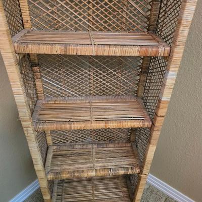 Tall Vintage Wicker Etagere – 5-Tier Shelf Unit
